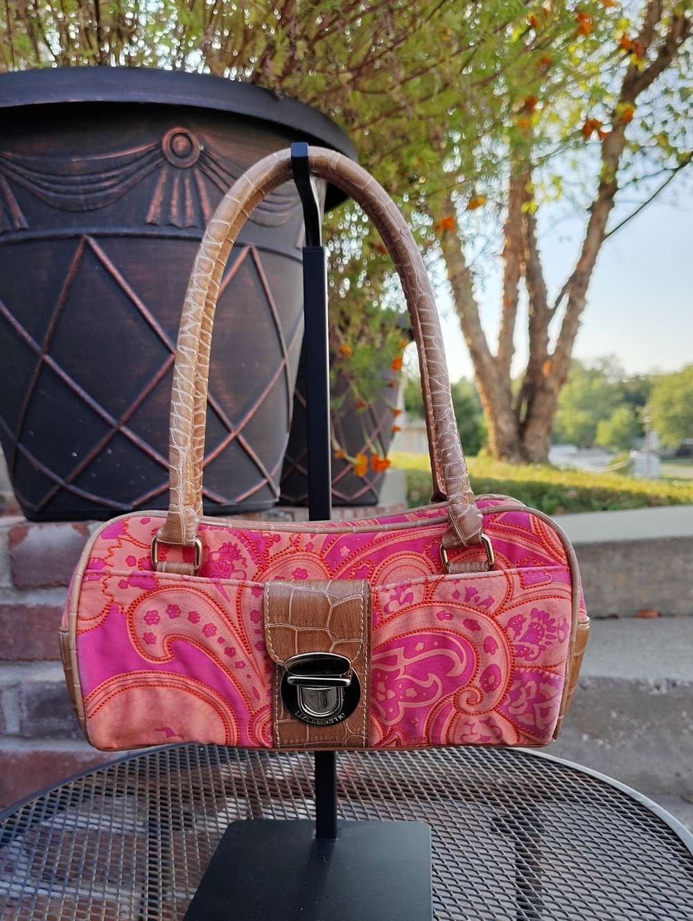 Vintage Liz Claiborne Paisley Faux Croco Embossed Baguette Mini Bag Y2K Coquette